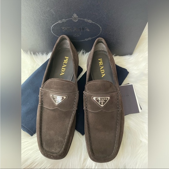 PRADA Men's Mocassini Triangle Logo Suede Loafers - Picture 3 of 8